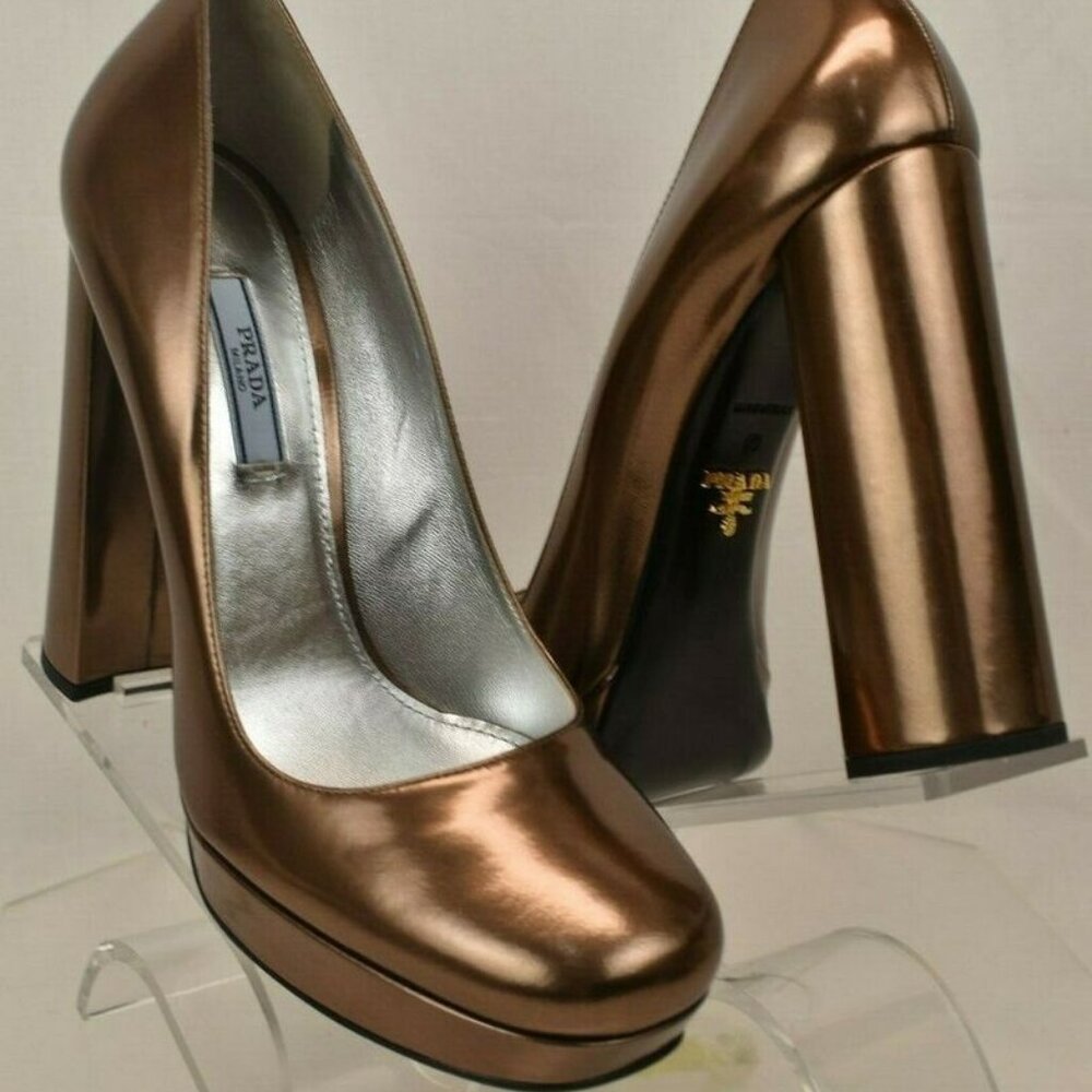 New Prada Metallic Bronze Platform Size 40